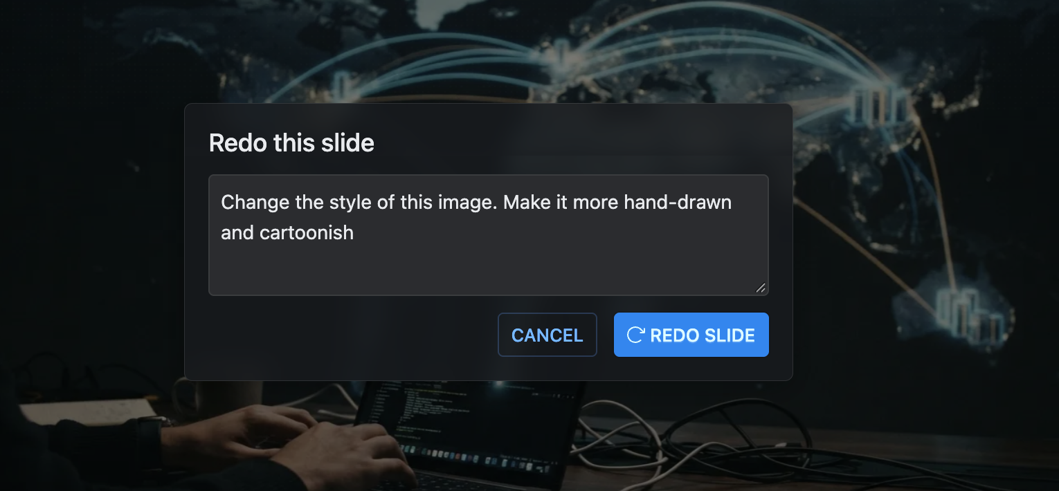 The redo dialog over a slide, with the instruction: turn this into an animation instead, and focus on the useEffect hook